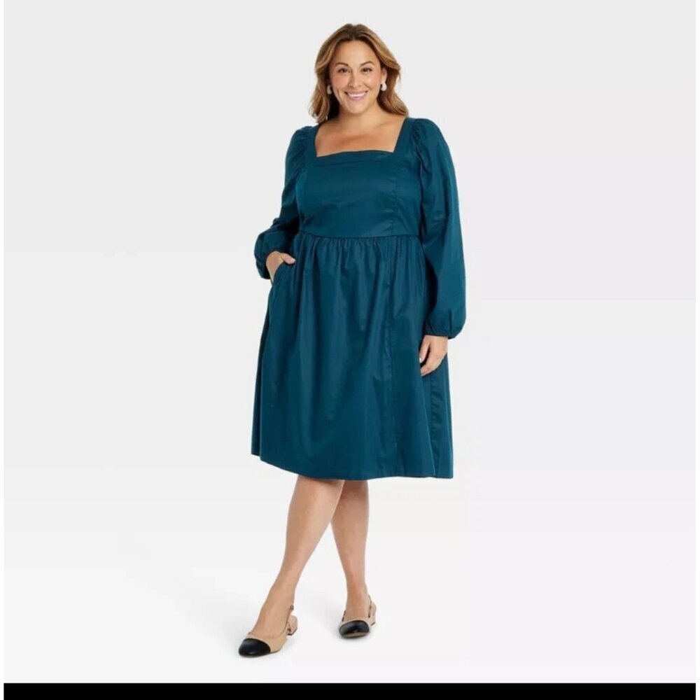 Ava & Viv women's Balloon Long Sleeve Woven Midi A-Line Dress size 2X NWT